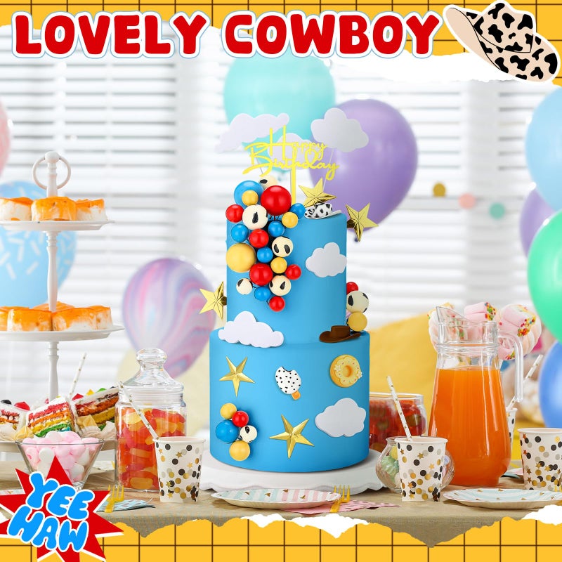 GlikCeil 57 Pcs Cartoon Cake Topper Kit Cow Birthday Party Decorations Red Blue and Yellow Cake Toppers Cow Baby Shower Supplies for Cupcake Party Decorations - Image 4