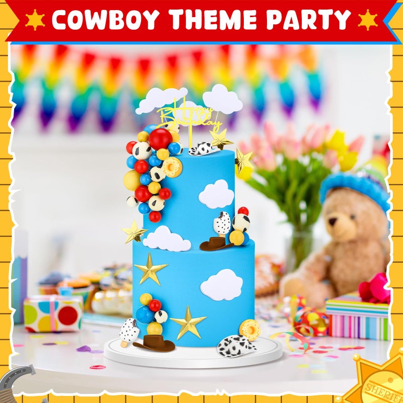 GlikCeil 57 Pcs Cartoon Cake Topper Kit Cow Birthday Party Decorations Red Blue and Yellow Cake Toppers Cow Baby Shower Supplies for Cupcake Party Decorations - Image 3