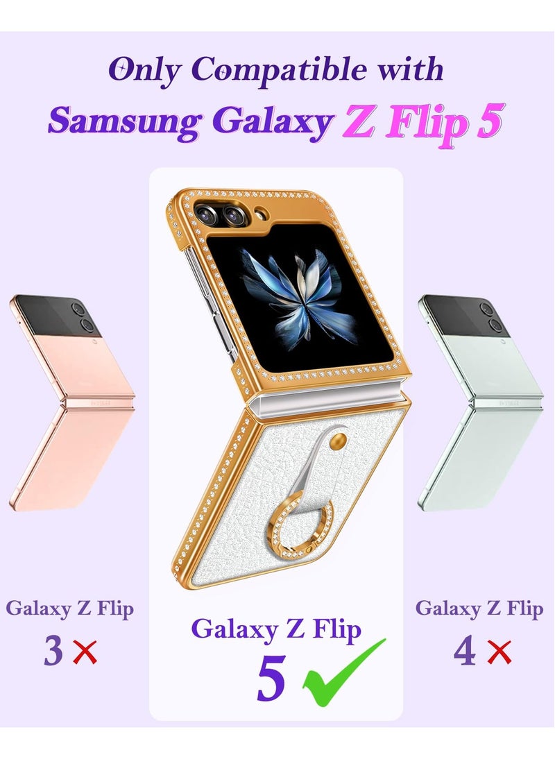 KASTWAVE Samsung Galaxy Z Flip 5 Case with Ring Holder - Elegant Bling Diamond Rhinestone Luxury Sparkly Cover for Women Girls - Image 2