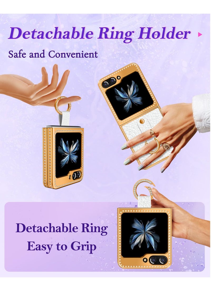 KASTWAVE Samsung Galaxy Z Flip 5 Case with Ring Holder - Elegant Bling Diamond Rhinestone Luxury Sparkly Cover for Women Girls - Image 3