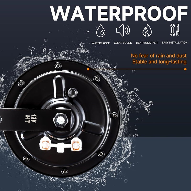 FARBIN بوق سيارة مقاوم للماء صوت عالٍ نغمة عالية/نغمة منخفضة مجموعة بوق مزدوج معدني مع شبكة واقية (بوق أزرق مع حزام وقاعدة) - Image 3