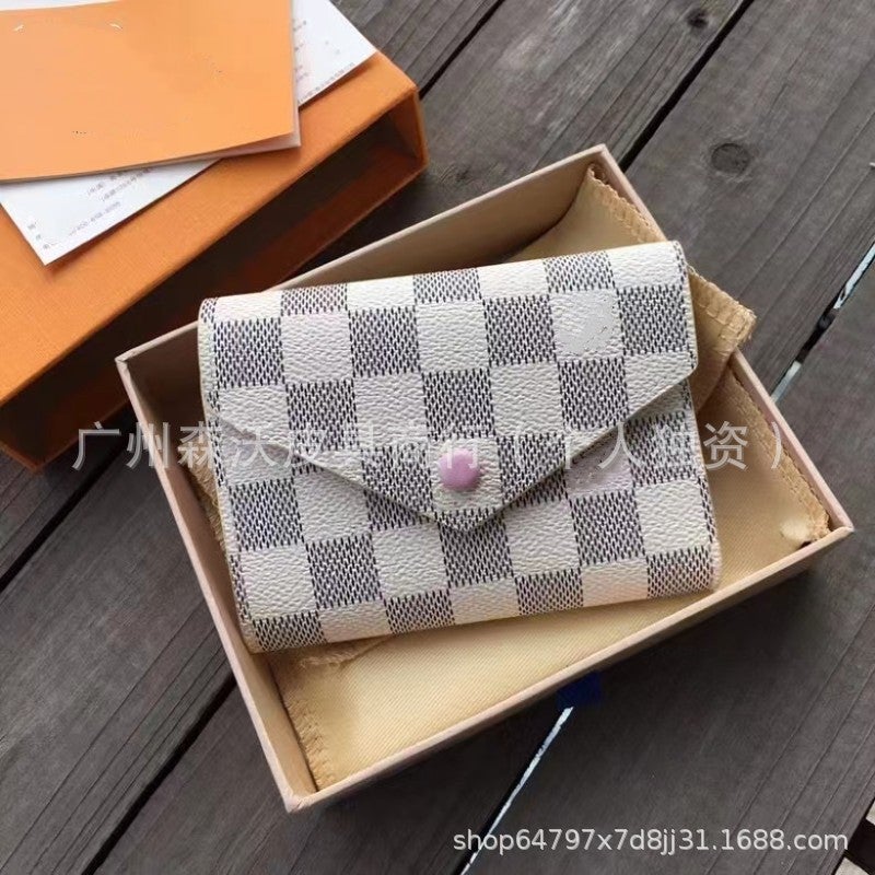 Ladies Classic Monogram Short Zip Wallet M62360 White plaid pink