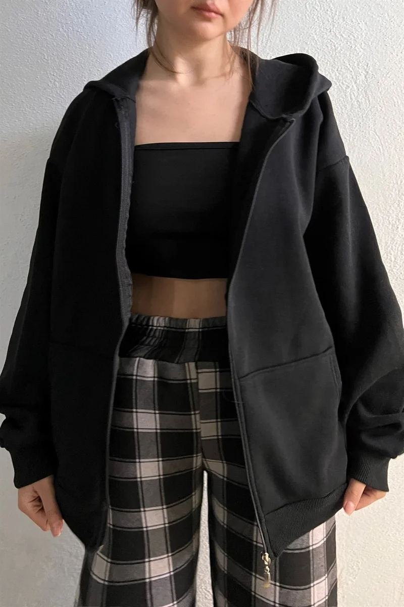 كاربي Black 3 Thread Zippered Cardigan