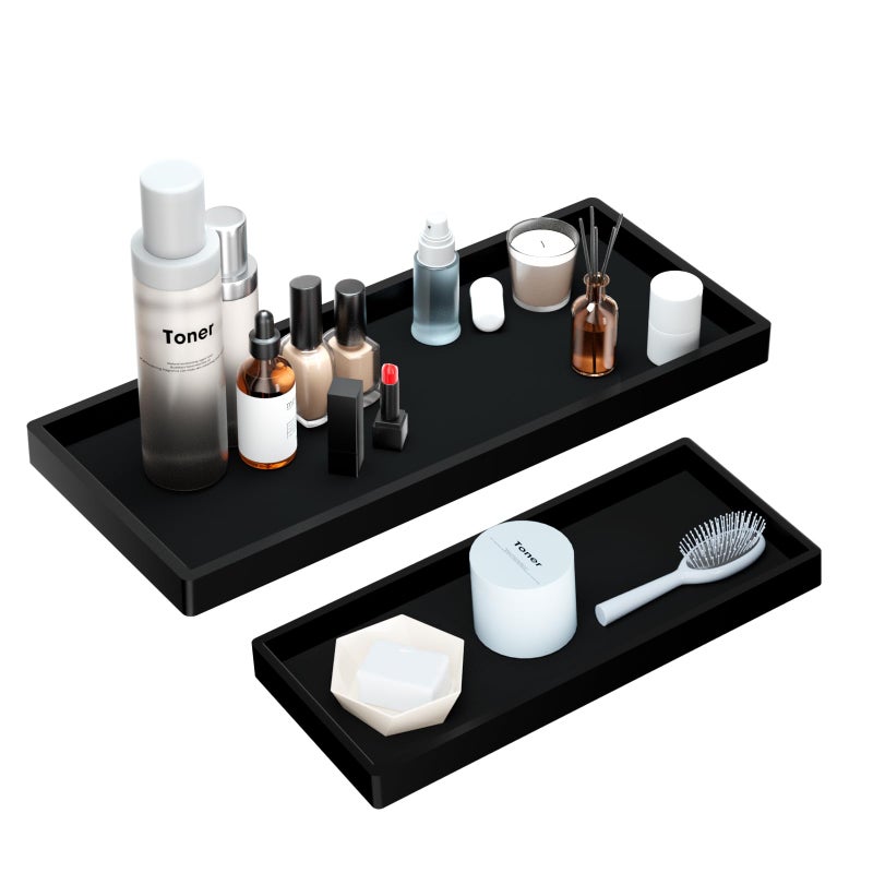 BBK Bathroom Vanity Tray 2 Pack 78 and 118 Silicone Bathroom Tray for Counter Perfume Key Trinket Ring Tray Decor Soap Dispenser Countertop Tray for Kitchen Sink OrganizationBlack