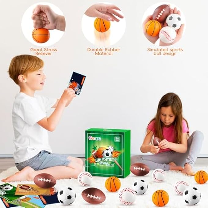 Garma 28 Pack Valentines Day Gift Cards for Kids with Mini Sports Ball Fidget Stress Balls Squeeze Foam Balls for Kids Valentine Classroom Exchange Prizes, Stress Relief Valentine Party Favor Toys - Image 4