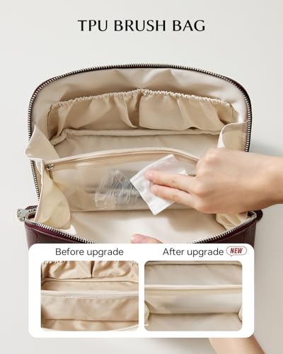 EACHY Makeup Bag,Large Capacity Travel Makeup Bag,Waterproof Portable Open Flat Toiletry Bag Cosmetic Bag with Divider and Handle - Image 3