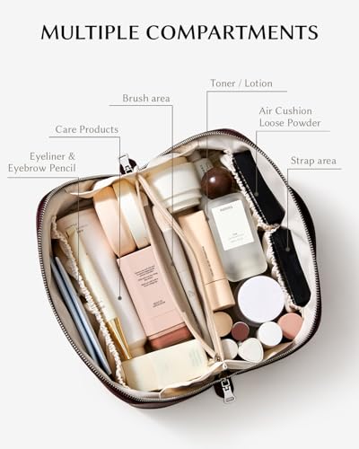 EACHY Makeup Bag,Large Capacity Travel Makeup Bag,Waterproof Portable Open Flat Toiletry Bag Cosmetic Bag with Divider and Handle - Image 2