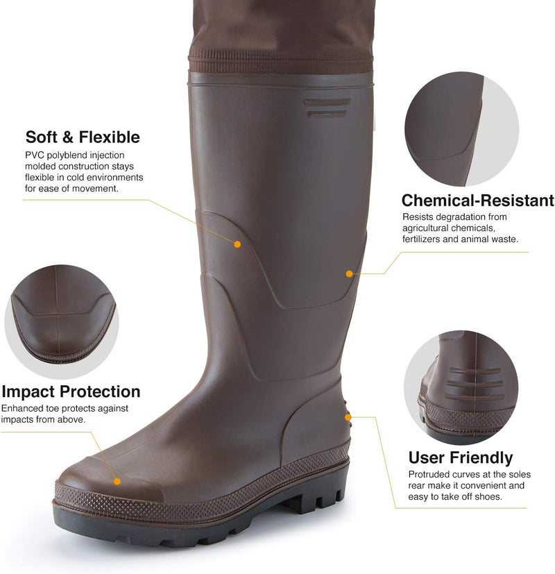 TIDEWE Hip Wader, Lightweight Hip Boot For Men and Women, 2-Ply PVC/Nylon Fishing Hip Wader (Green and Brown) - Image 2