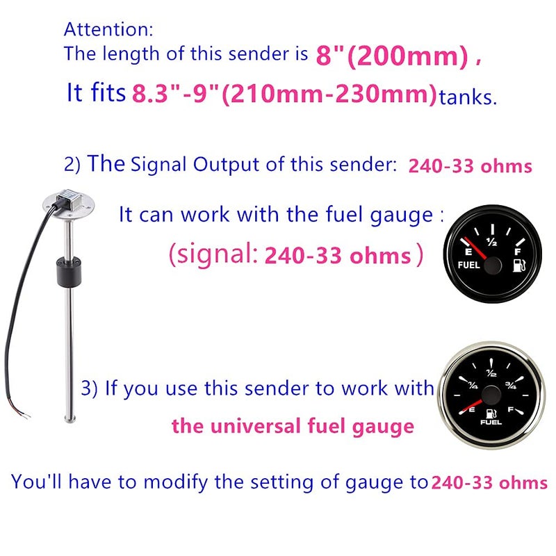 100TECH Marine Fuel Sending Unit 240-33 Ohms 8" - Image 5