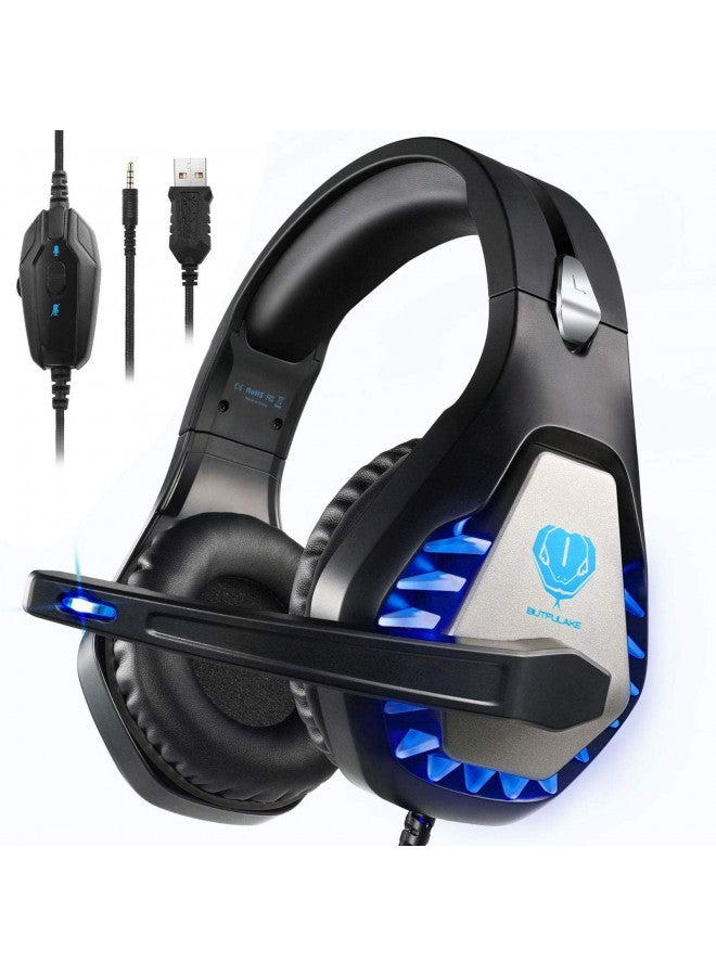 BUTFULAKE Headsets for Xbox One, PS4, PC, Nintendo Switch, Mac, Gaming Headset with Stereo Surround Sound, Over Ear Gaming Headphones with Noise Canceling Mic, LED Light (Headsets Black)  - Image 1