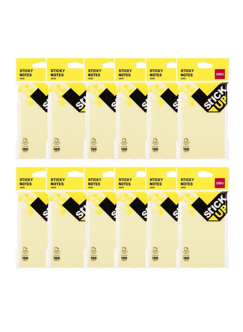 Deli 12-Pad Sticky Notes 3x5 Inch Size Yellow Colour - Image 1
