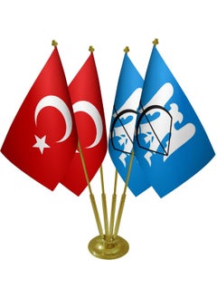 Table Top Seljuk State Flag Turkish Flag Set of Four Brass Poles Table Flag