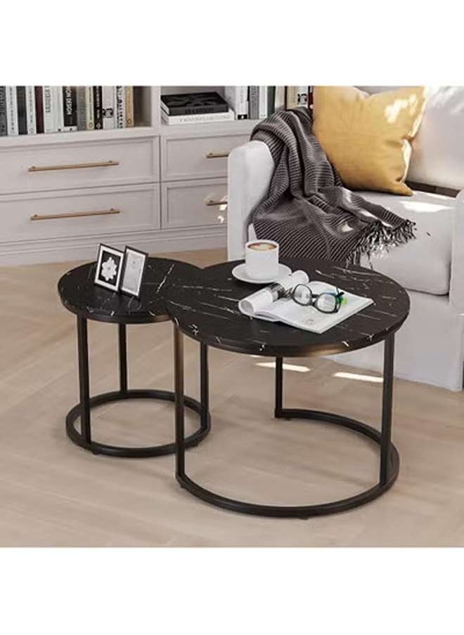 AGD 2 Pieces Round Coffee Table, Nesting Coffee Table, Multipurpose Wooden Top and Steel Frame for Living Room Bedroom Balcony Patio (Black)  - Image 1