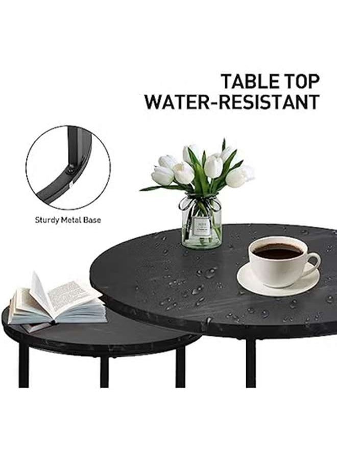 AGD 2 Pieces Round Coffee Table, Nesting Coffee Table, Multipurpose Wooden Top and Steel Frame for Living Room Bedroom Balcony Patio (Black)  - Image 3