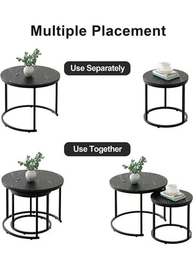 AGD 2 Pieces Round Coffee Table, Nesting Coffee Table, Multipurpose Wooden Top and Steel Frame for Living Room Bedroom Balcony Patio (Black)  - Image 2