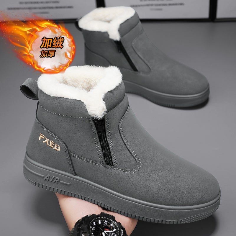 Mens High-top Shoes Winter New fleece-lined Thickened Warm Snow Boots Mens Outdoor Work Slip-on Cotton Shoes 