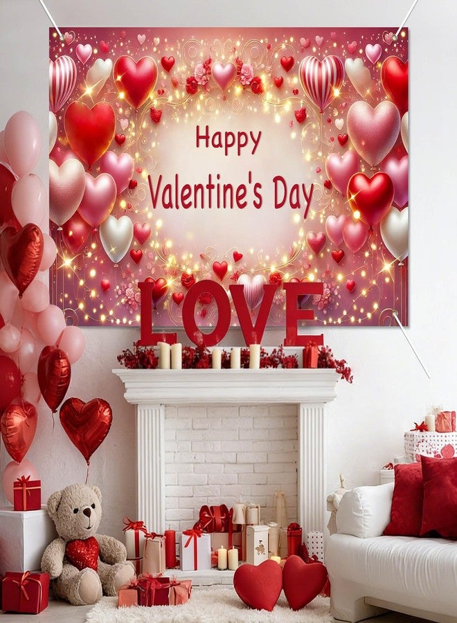 BlissYard Valentine's Day Banner 71x43 Inch Happy Valentines Day Banner Backdrop Party Valentine's Day Backdrops for Photography Romantic Love Banner Valentine Heart Balloon Banner Decorations - Image 2