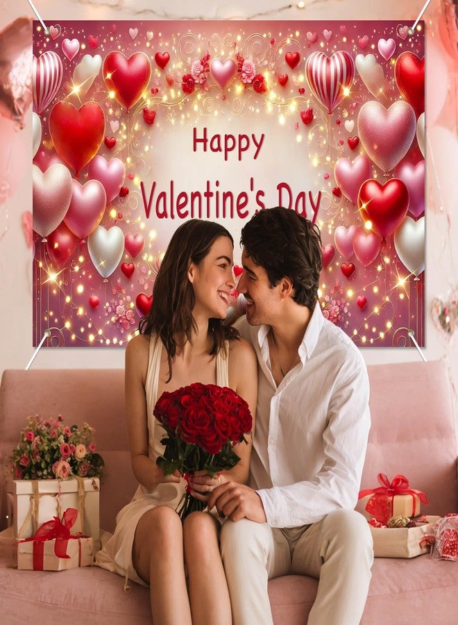 BlissYard Valentine's Day Banner 71x43 Inch Happy Valentines Day Banner Backdrop Party Valentine's Day Backdrops for Photography Romantic Love Banner Valentine Heart Balloon Banner Decorations - Image 3
