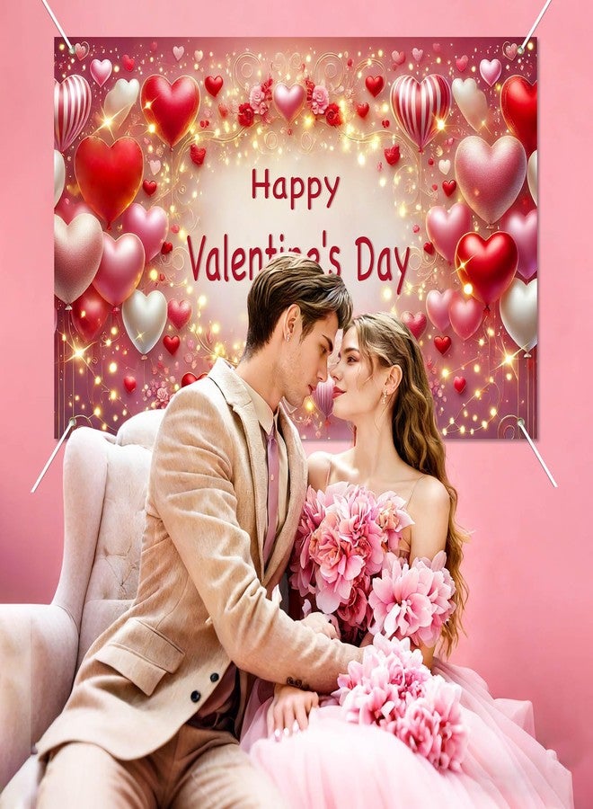 BlissYard Valentine's Day Banner 71x43 Inch Happy Valentines Day Banner Backdrop Party Valentine's Day Backdrops for Photography Romantic Love Banner Valentine Heart Balloon Banner Decorations - Image 4