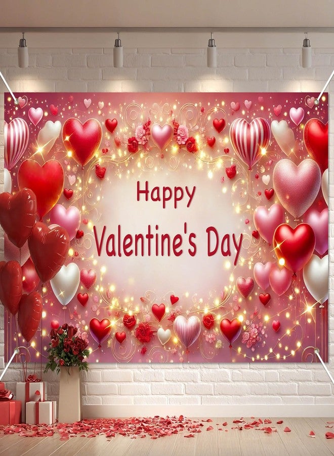 BlissYard Valentine's Day Banner 71x43 Inch Happy Valentines Day Banner Backdrop Party Valentine's Day Backdrops for Photography Romantic Love Banner Valentine Heart Balloon Banner Decorations - Image 1