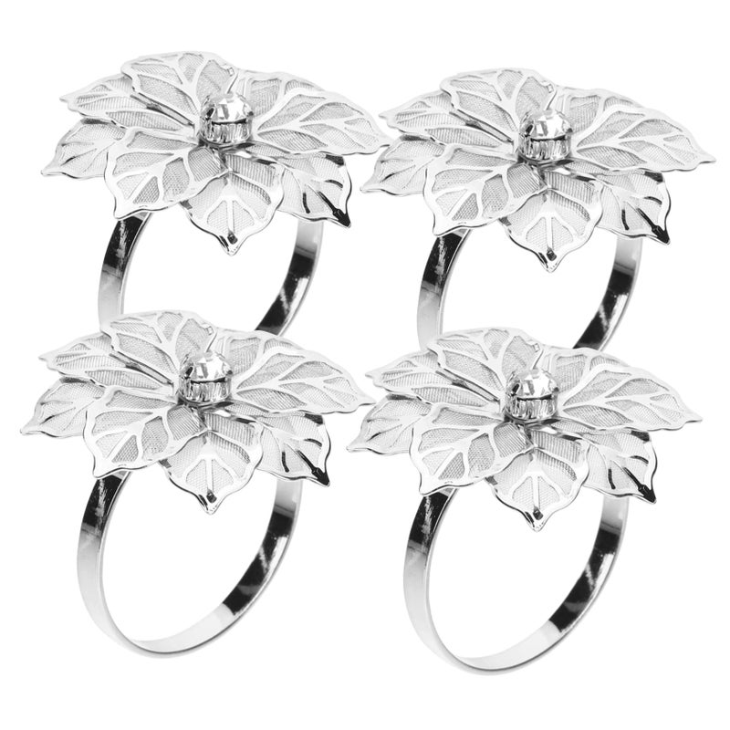 Stainless Steel Flower Napkin Rings Set of 4 Elegant Table Decor for Dining Party Events - Image 2