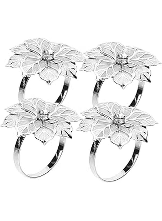 Stainless Steel Flower Napkin Rings Set of 4 Elegant Table Decor for Dining Party Events - Image 1