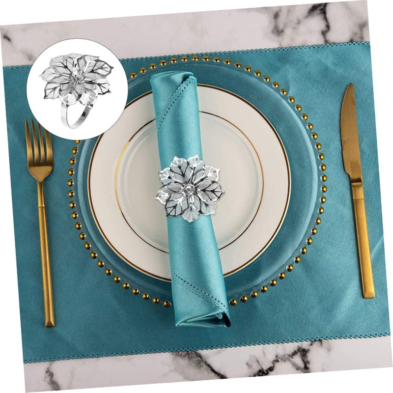 Stainless Steel Flower Napkin Rings Set of 4 Elegant Table Decor for Dining Party Events - Image 3