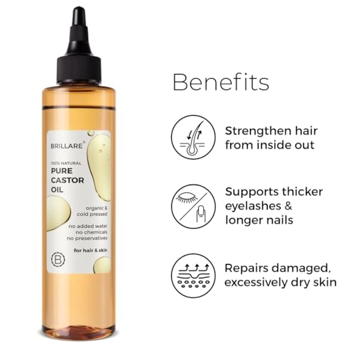 Brillare 100% Pure Cold-Pressed Castor Oil for Hair & Skin| Strengthens Hair Roots, Thickens Eyelashes & Moisturizes Skin - Image 3