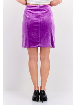 Collective The Label Women Petite Plain Velvet Mini Skirt, Purple  - Image 3