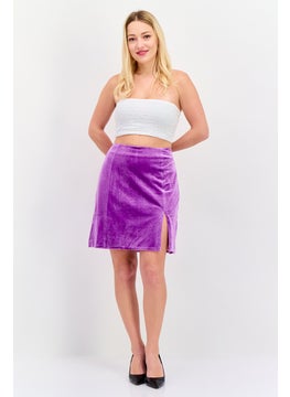 Collective The Label Women Petite Plain Velvet Mini Skirt, Purple  - Image 4