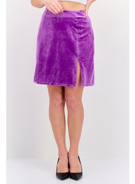 Collective The Label Women Petite Plain Velvet Mini Skirt, Purple  - Image 1