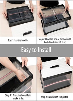 Excefore Foldable Plastic Storage Box With Lid, Upgrade Multifunction Transparent Collapsible Storage Bins, Stackable Clear Latch Storage Box with Handle, Clear Black  - Image 2