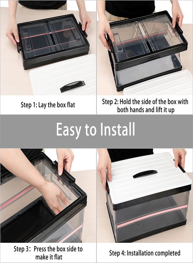 Excefore Foldable Plastic Storage Box With Lid, Upgrade Multifunction Transparent Collapsible Storage Bins, Stackable Clear Latch Storage Box with Handle, Clear Black - Image 2