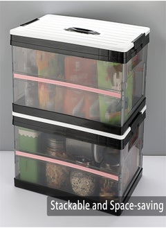 Excefore Foldable Plastic Storage Box With Lid, Upgrade Multifunction Transparent Collapsible Storage Bins, Stackable Clear Latch Storage Box with Handle, Clear Black  - Image 4