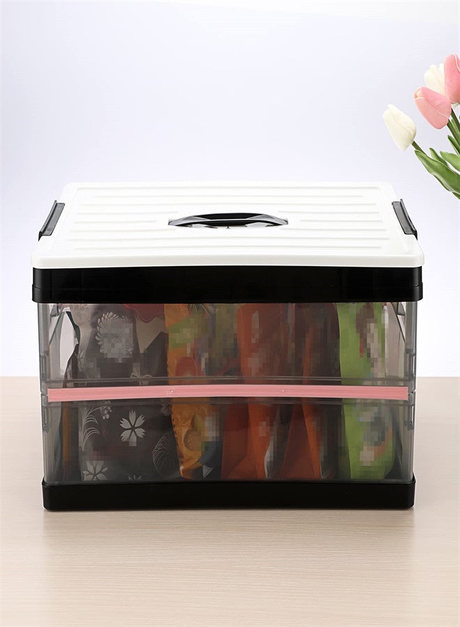 Excefore Foldable Plastic Storage Box With Lid, Upgrade Multifunction Transparent Collapsible Storage Bins, Stackable Clear Latch Storage Box with Handle, Clear Black - Image 1
