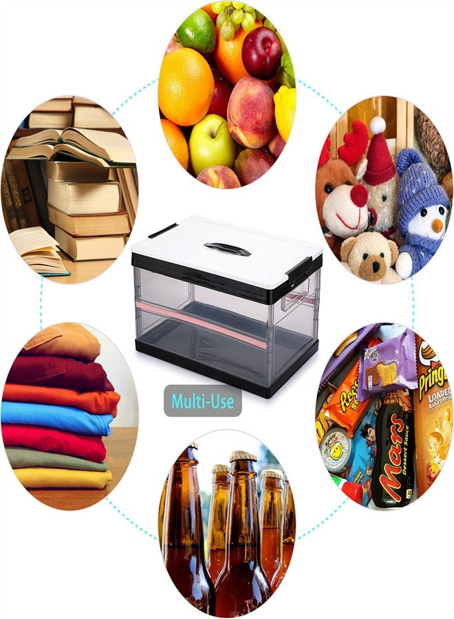 Excefore Foldable Plastic Storage Box With Lid, Upgrade Multifunction Transparent Collapsible Storage Bins, Stackable Clear Latch Storage Box with Handle, Clear Black - Image 3