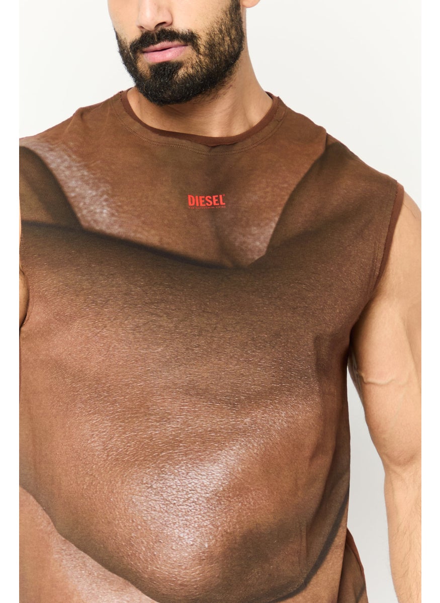 DIESEL - Men Crew Neck Sleeveless Brand Logo Vest, Brown - Image 1
