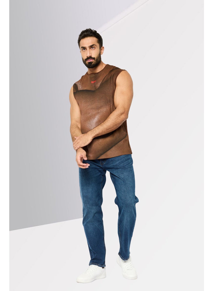 DIESEL - Men Crew Neck Sleeveless Brand Logo Vest, Brown - Image 1