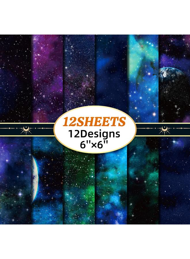 Bluejw 12 Sheets/pack Galaxy DIY Hand Account Material Printing Paper Single-sided Handmade Paper Paper Crane Sticker Material Package - Image 2