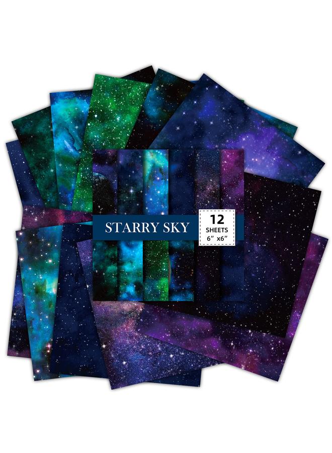 Bluejw 12 Sheets/pack Galaxy DIY Hand Account Material Printing Paper Single-sided Handmade Paper Paper Crane Sticker Material Package - Image 5
