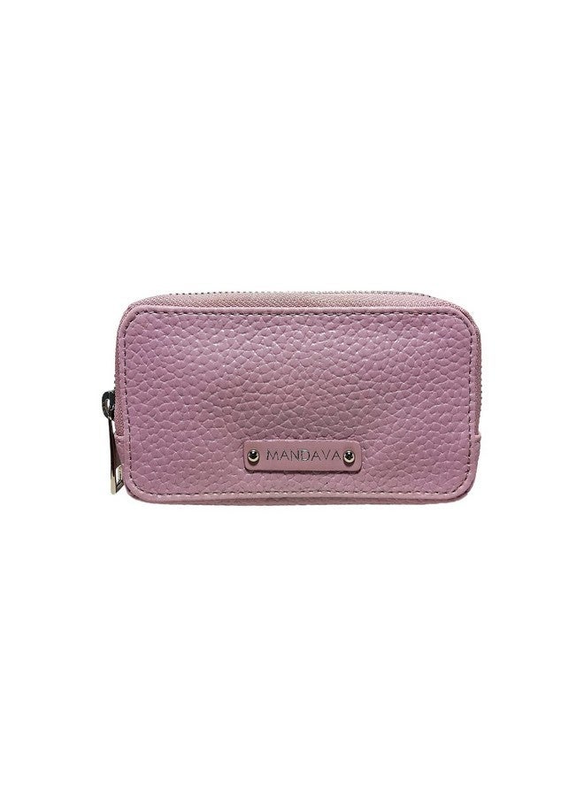 MANDAVA Women's PU Leather Mini Wallet | Ladies Slim Compact Card Holder Organizer Zipper Coin Purse (Mauve) - Image 1