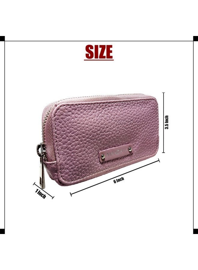 MANDAVA Women's PU Leather Mini Wallet | Ladies Slim Compact Card Holder Organizer Zipper Coin Purse (Mauve) - Image 4