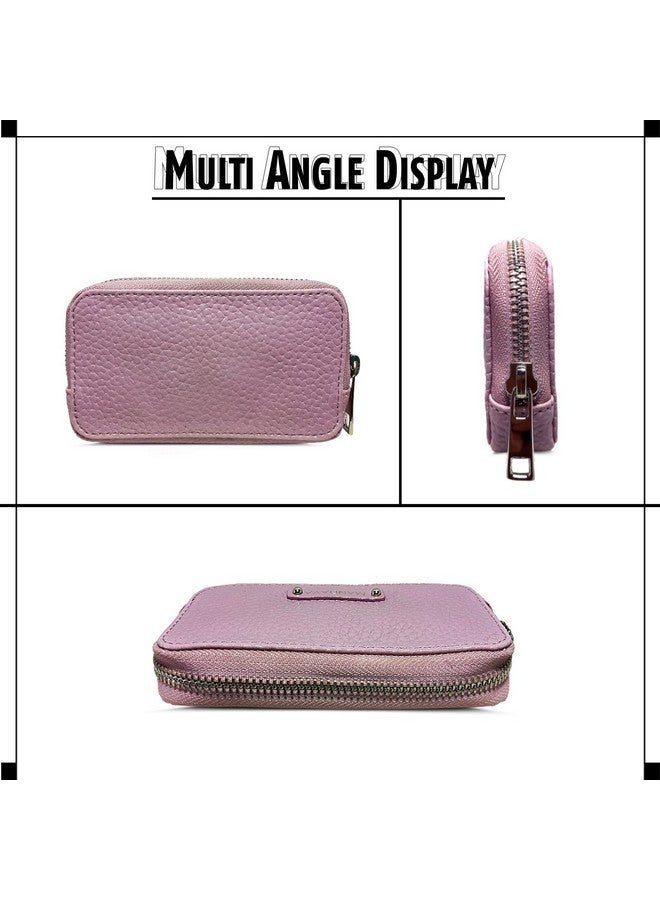 MANDAVA Women's PU Leather Mini Wallet | Ladies Slim Compact Card Holder Organizer Zipper Coin Purse (Mauve) - Image 2