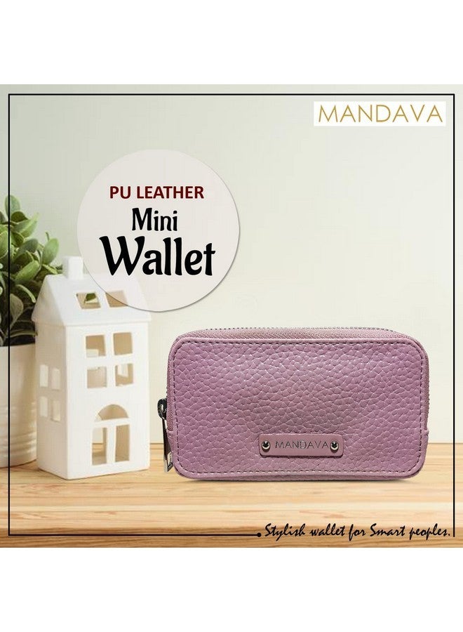 MANDAVA Women's PU Leather Mini Wallet | Ladies Slim Compact Card Holder Organizer Zipper Coin Purse (Mauve) - Image 5
