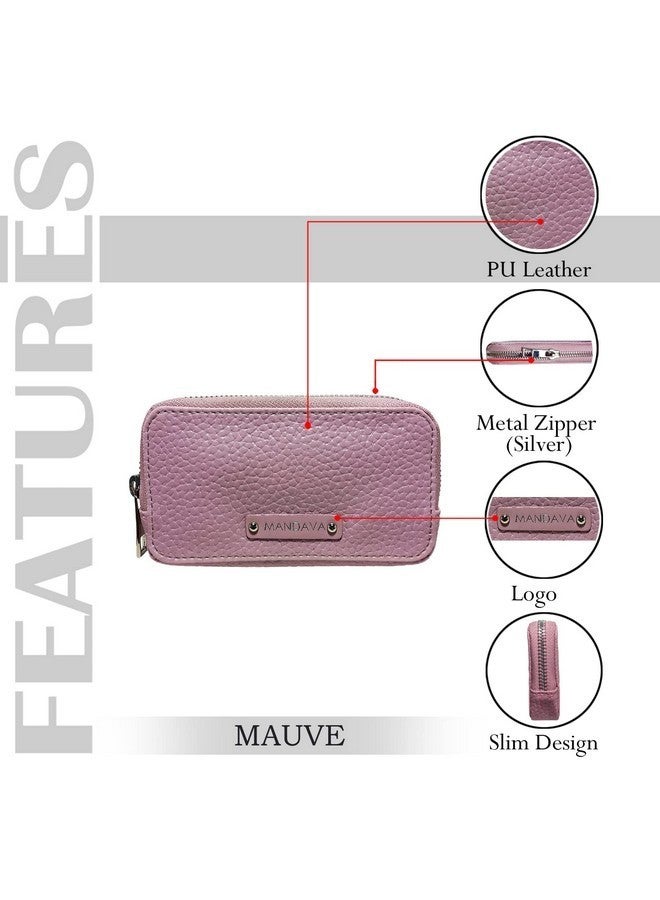 MANDAVA Women's PU Leather Mini Wallet | Ladies Slim Compact Card Holder Organizer Zipper Coin Purse (Mauve) - Image 3