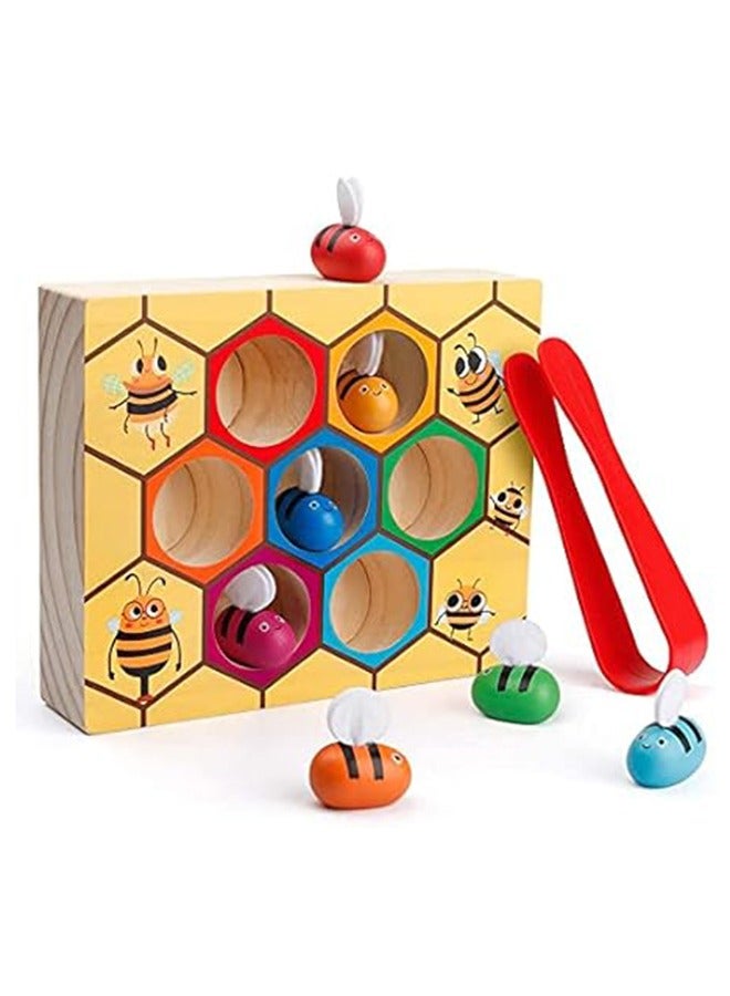 RollsTimi  Toddler Fine Motor Skills Toys-Clamp Bee to Hive Matching Game-Wooden Color Sorting Toy for Toddler Montessori Preschool Learning Toys Gift for Children Kids - Image 1