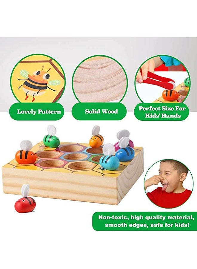 RollsTimi  Toddler Fine Motor Skills Toys-Clamp Bee to Hive Matching Game-Wooden Color Sorting Toy for Toddler Montessori Preschool Learning Toys Gift for Children Kids - Image 3
