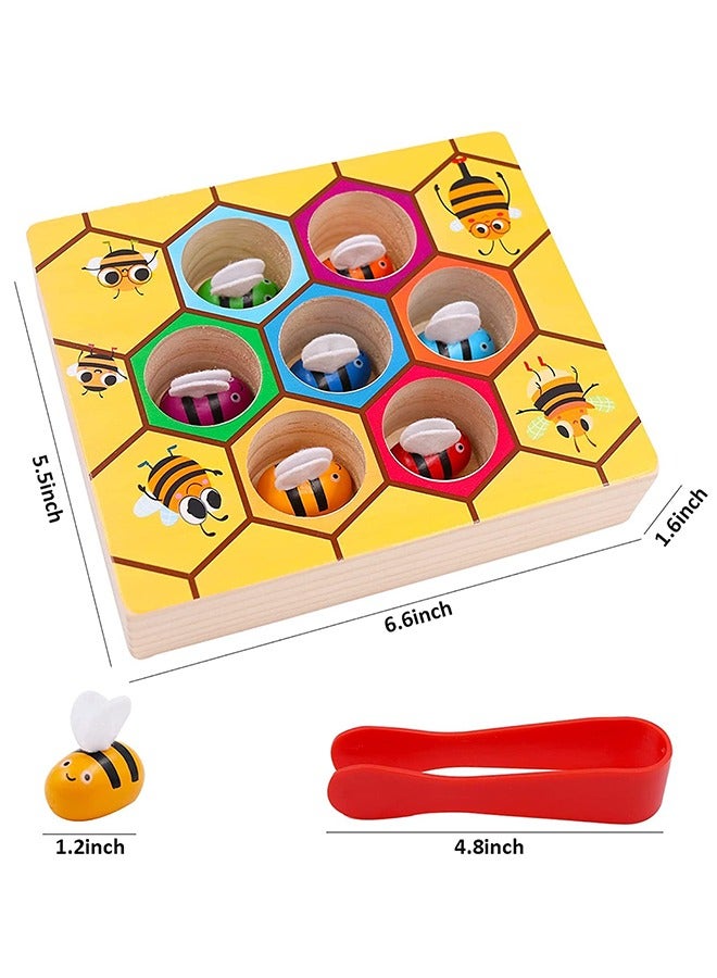 RollsTimi  Toddler Fine Motor Skills Toys-Clamp Bee to Hive Matching Game-Wooden Color Sorting Toy for Toddler Montessori Preschool Learning Toys Gift for Children Kids - Image 4