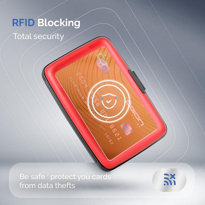 ÖGON -DESIGNS- Aluminum card holder, RFID Protection against fraud and demagnetization, Compact wallet, Smart Case STOCKHOLM V1 model (Aluminum Red) - Image 5