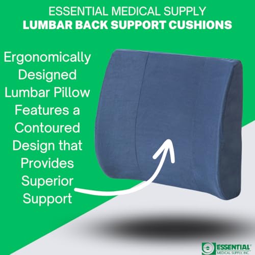 Essential Medical Supply وسادة قطنية مخصصة لدعم أسفل الظهر من Essential Medical Supply باللون الأزرق الداكن مع حزام مرن لتثبيت الوضع - مثالية لمقاعد المكتب أو السيارة، توفر دعم وراحة للظهر السفلي - Image 2